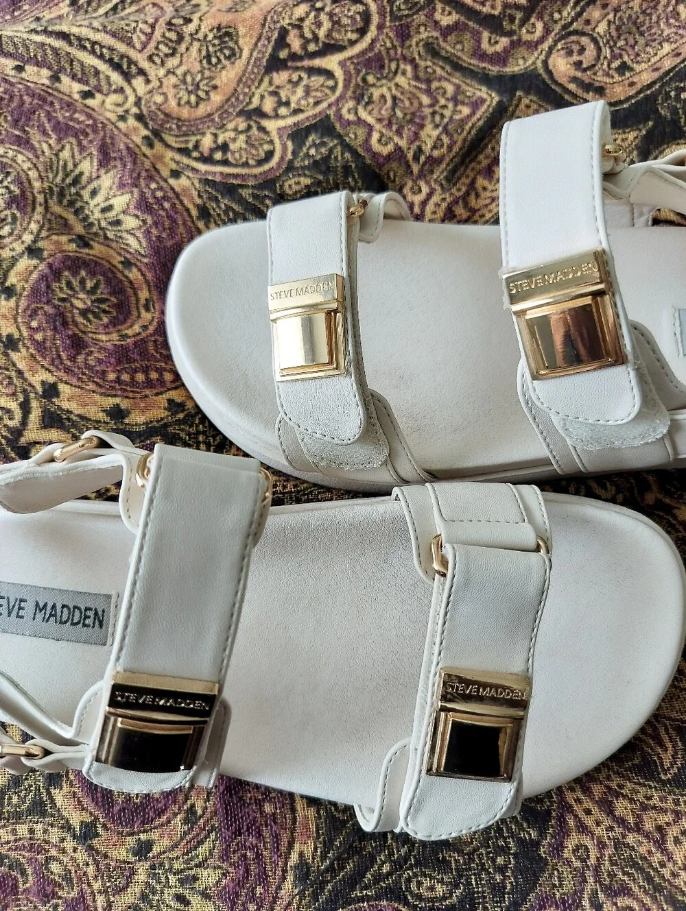 Steve Madden Women's 8.5 Markos Flatform Slingback Sandals Bone Gold Hardware